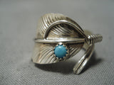 Important Vintage Native American Navajo Ben Begaye Turquoise Sterling Silver Feather Earrings-Nativo Arts