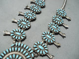 Signed Vintage Native American Navajo Turquoise Sterling Silver Squash Blossom Necklace Old-Nativo Arts
