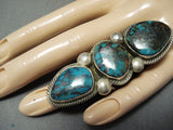 Heavy Huge Signed Native American Navajo Turquoise Sterling Silver Ring-Nativo Arts