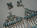 Exquisite Vintage Native American Zuni Native Turquoise Needlepoint Sterling Silver Earrings-Nativo Arts