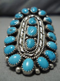 Fabulous Vintage Native American Navajo Blue Gem Turquoise Sterling Silver Ring-Nativo Arts