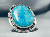 Outstanding Vintage Native American Navajo Pilot Mountain Turquoise Sterling Silver Huge Ring-Nativo Arts