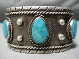 Huge Authentic Men's Vintage Native American Navajo Turquoise Sterling Silver Bracelet Old-Nativo Arts