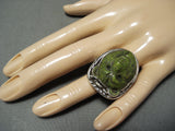 Native American Important Intricate Hand Carved Bear Jade Sterling Silver Ring-Nativo Arts