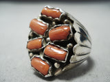 Fabulous Navajo Coral Sterling Silver Ring Native American-Nativo Arts