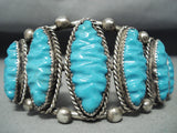 Museum Hand Carved Turquoise Vintage Native American Navajo Sterling Silver Bracelet Old-Nativo Arts