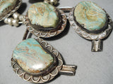 Heavy Vintage Native American Navajo Royston Turquoise Sterling Silver Squash Blossom Necklace-Nativo Arts