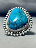 Breathtaking Signed Native American Navajo Pilot Mountain Turquoise Sterling Silver Ring-Nativo Arts