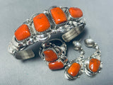One Of The Best Native American Navajo Chunky Coral Sterling Silver Bracelet Necklace Set-Nativo Arts