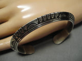 Striking Vintage Native American Navajo Raised Sterling Silver Randy Secatero Bracelet Old-Nativo Arts
