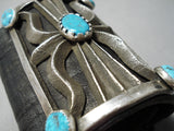 Ornamental Vintage Native American Navajo Blue Gem Turquoise Sterling Silver Bowguard Old-Nativo Arts