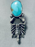 Striking San Felipe Pilot Mountain Turquoise Sterling Silver Scorpion Ring-Nativo Arts