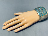 Native American Huge Vintage Navajo Turquoise Sterling Silver Inlay Mosaic Bracelet-Nativo Arts