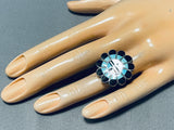 Very Detailed Authentic Vintage Native American Zuni Turquoise Sterling Silver Inlay Ring-Nativo Arts
