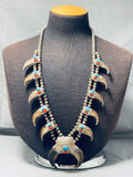 Authentic Vintage Native American Navajo Bear Turquoise Sterling Silver Squash Blossom Necklace-Nativo Arts