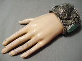 One Of The Biggest Heavist Native American Navajo Buffalo Turquoise Sterling Silver Bracelet-Nativo Arts