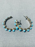 Wonderful Vintage Native American Zuni Sleeping Beauty Turquoise Sterling Silver Hoop Earrings-Nativo Arts