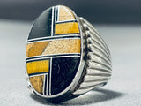 Unique Vintage Native American Navajo Jet Tigers Eye Sterling Silver Ring-Nativo Arts