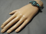 Rare Vintage Native American Navajo Crow Springs Turquoise Coil Sterling Silver Bracelet-Nativo Arts