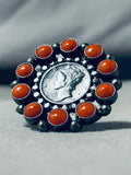 Crazy Best Navajo Coral Coin Sterling Silver Native American Ring-Nativo Arts