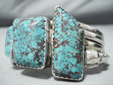 Chunky Vintage Native American Navajo Basalt Turquoise Sterling Silver Bracelet-Nativo Arts