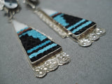 Important Vintage Native American Zuni Eldred Martinez Turquoise Sterling Silver Earrings-Nativo Arts