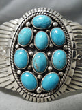 Dramatic Navajo Kingman Turquoise Sterling Silver Bracelet Native American-Nativo Arts