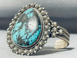 One Of The Largest Teardrop Turquoise Vintage Native American Navajo Sterling Silver Bracelet-Nativo Arts