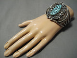 Quality!! Vintage Native American Navajo Turquoise Leaves Sterling Silver Bracelet Old-Nativo Arts