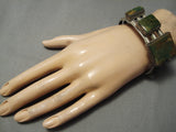 One Of The Best Vintage Native American Navajo Squared Green Turquoise Sterling Silver Bracelet-Nativo Arts