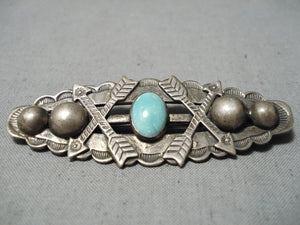 Marvelous Vintage Navajo Turquoise Sterling Silver Pin Native American Old-Nativo Arts