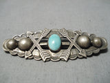 Marvelous Vintage Navajo Turquoise Sterling Silver Pin Native American Old-Nativo Arts