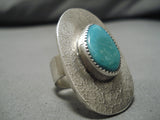 Really Huge Vintage Native American Navajo Aqua Turquoise Sterling Silver Ring Old-Nativo Arts