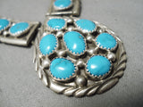 Stunning Vintage Native American Navajo Deep Blue Turquoise Sterling Silver Necklace-Nativo Arts