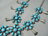 Beautiful Vintage Native American Navajo Blue Turquoise Sterling Silver Squash Blossom Necklace-Nativo Arts