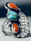 Marvelous Vintage Native American Navajo Coral & Royston Turquoise Sterling Silver Ring-Nativo Arts