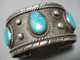 Huge Authentic Men's Vintage Native American Navajo Turquoise Sterling Silver Bracelet Old-Nativo Arts