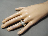 Important Double Technique Native American Navajo Turquoise Sterling Silver Ring-Nativo Arts