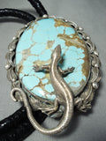 One Of The Biggest Native American Navajo #8 Turquoise Sterling Silver Lizard Bolo Tie-Nativo Arts