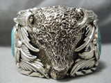 Crazy Buffalo Heavy Native American Turquoise Sterling Silver Bracelet- 246 Gram-Nativo Arts