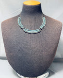 Early Vintage Native American Zuni Blue Gem Turquoise Petit Point Sterling Silver Necklace-Nativo Arts