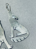 Fabulous Vintage Navajo/ Mexican Sterling Silver Coyote Earrings-Nativo Arts