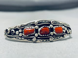 Dazzling Native American Navajo Coral Sterling Silver Bracelet-Nativo Arts