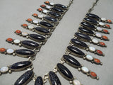 Important Vintage Native American Navajo Dakota Gold Red White Blue Sterling Silver Necklace-Nativo Arts