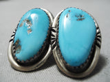 Vivid Rare Vintage Native American Navajo Morenci Turquoise Sterling Silver Earrings-Nativo Arts