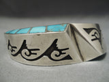 One Of Best Multi Technique Vintage Native American Navajo Turquoise Sterling Silver Bracelet-Nativo Arts