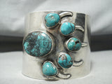 Huge Signed Native American Navajo Turquoise Paw Sterling Silver Bracelet-Nativo Arts