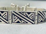 Important Hand Carved Cal Begay Sterling Silver Vintage Bracelet-Nativo Arts