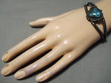 Wonderful Vintage Native American Navajo Spiderweb Turquoise Sterling Silver Bracelet Old-Nativo Arts