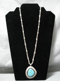 Stunning Vintage Native American Navajo Carico Lake Turquoise Sterling Silver Necklace Old-Nativo Arts